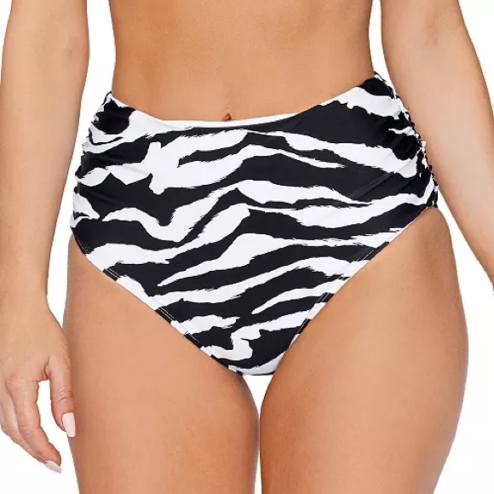 ISLAND ESCAPE Women's Cabana High-Waist Bikini Bottoms, black and white size 6